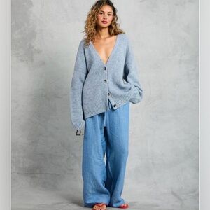 Mamene New Juno Wide Leg Linen Pants Blue Chambray Size 2 Medium Large NWOT